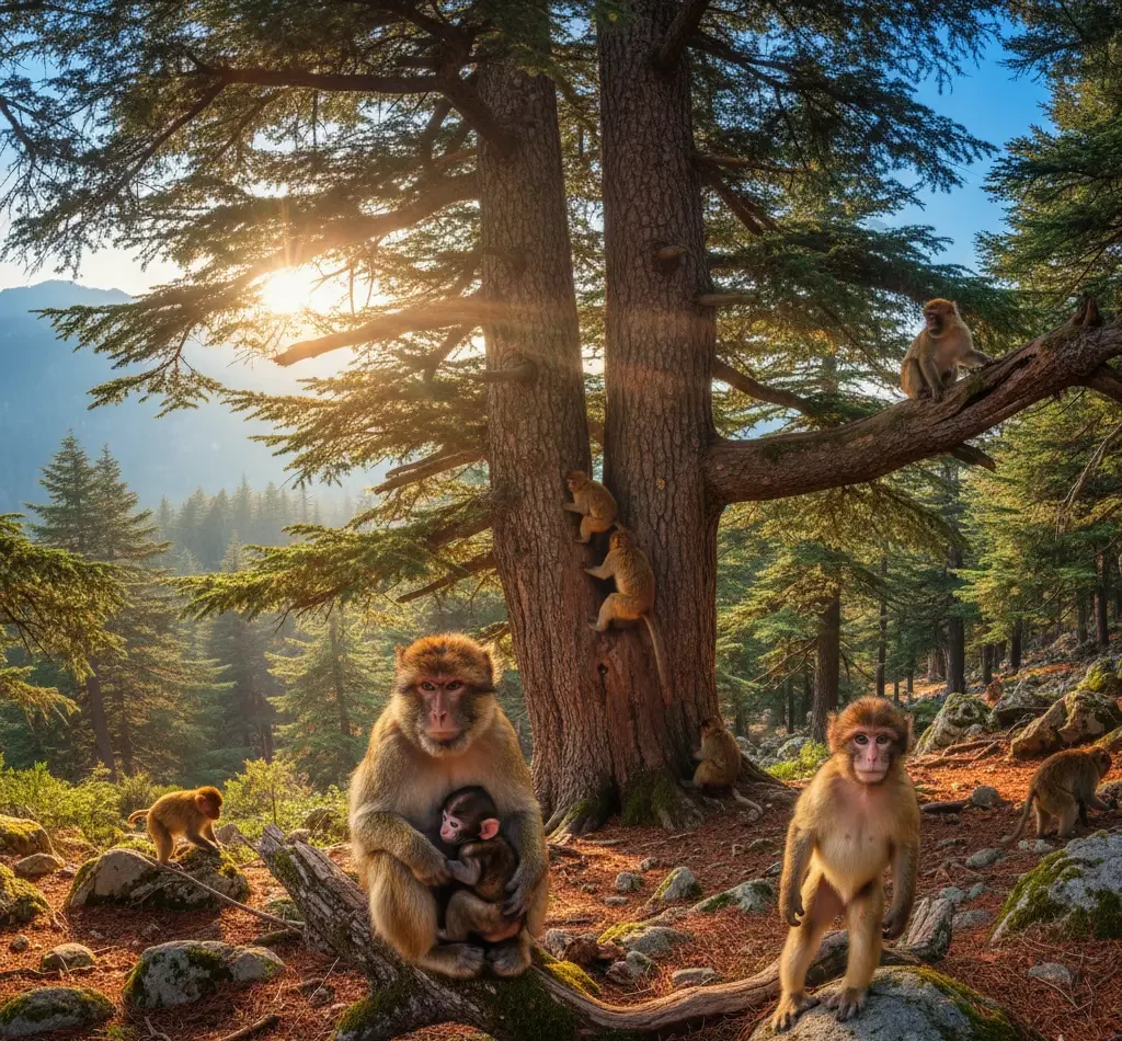 Barbary Macaques in the cedar forest